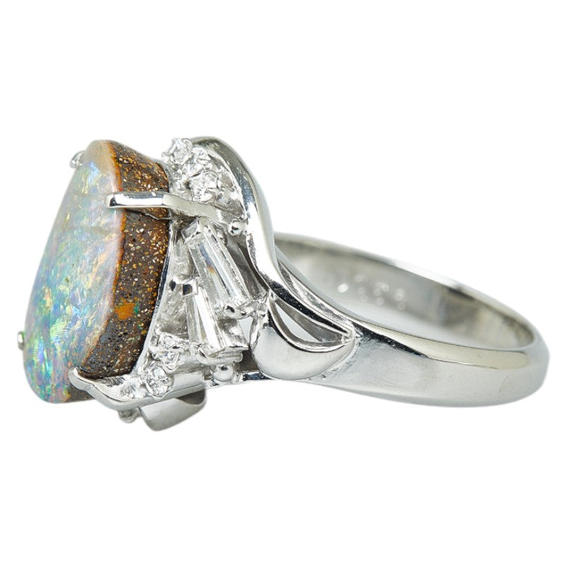 Pt900 Platinum Boulder Opal 5.80ct Diamond 0.58ct Ring in Great Condition