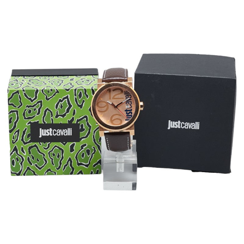 Just Cavalli 1G064 Quartz Watch Stainless Steel Leather Brown Dial