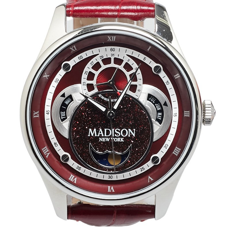 Charlton Madison New York Quartz Watch, Red Dial, Stainless Steel, Leather, Ladies in Very Good Condition