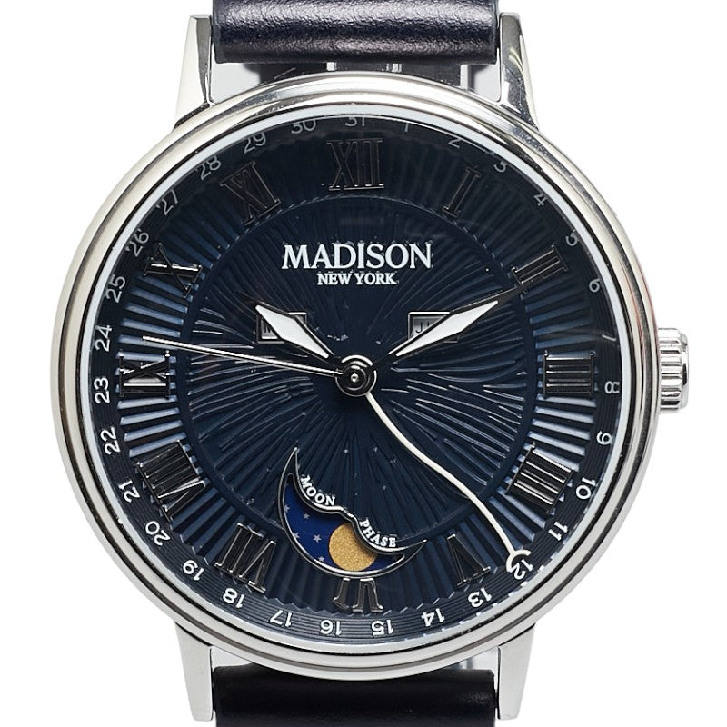 Charlton Madison New York Quartz Watch Navy Dial Stainless Steel Leather Men in Very Good Condition