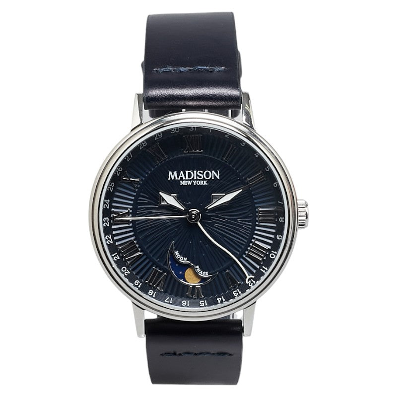 Charlton Madison New York Quartz Watch Navy Dial Stainless Steel Leather Men