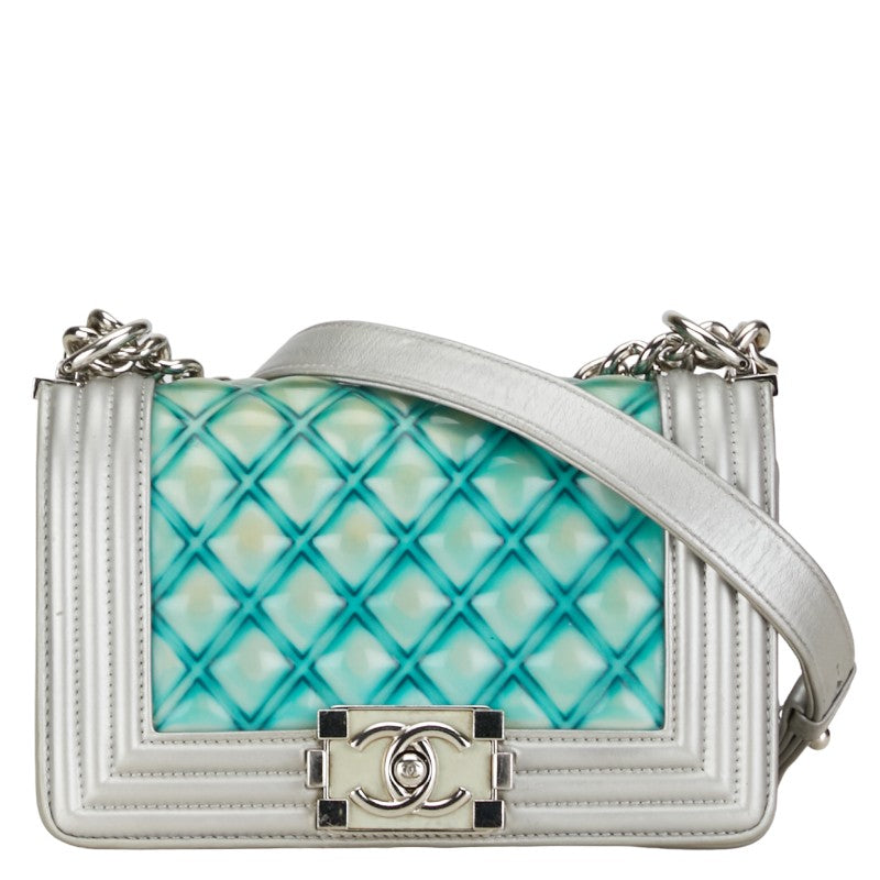 Chanel Boy Chain Shoulder Bag Green Leather