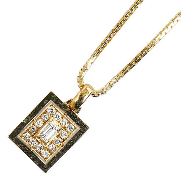 UNOAERRE K18YG Yellow Gold Diamond Square Necklace in Great Condition