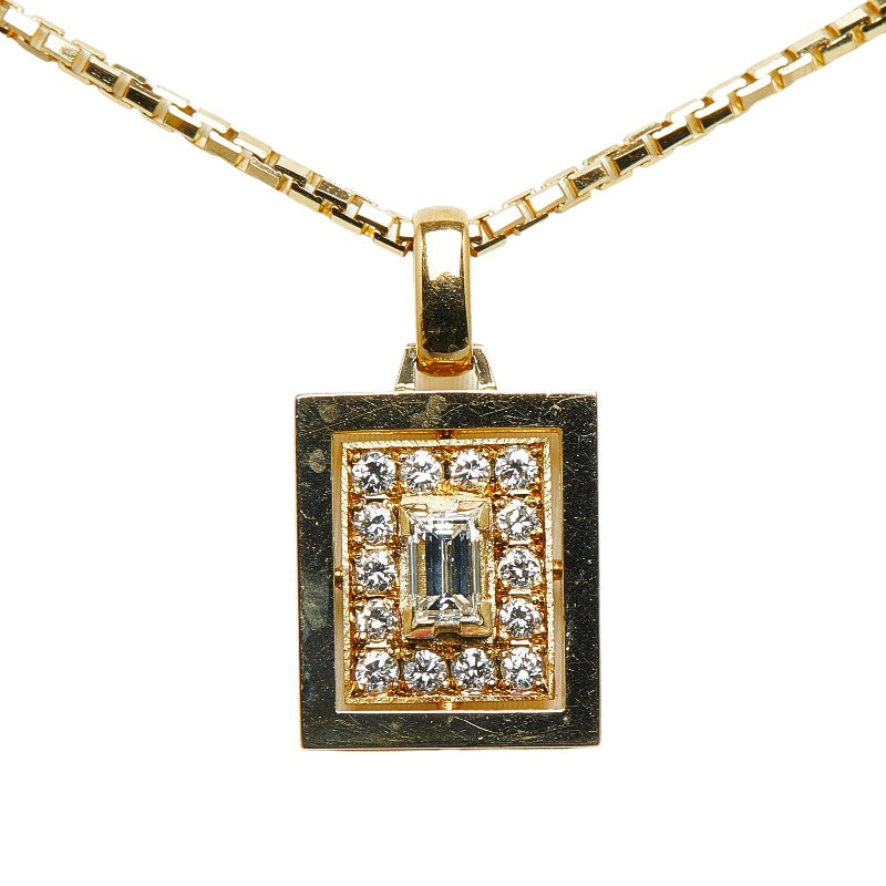 UNOAERRE K18YG Yellow Gold Diamond Square Necklace in Great Condition