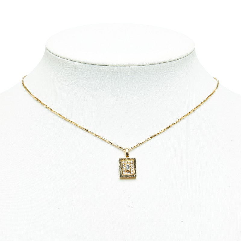 UNOAERRE K18YG Yellow Gold Diamond Square Necklace in Great Condition