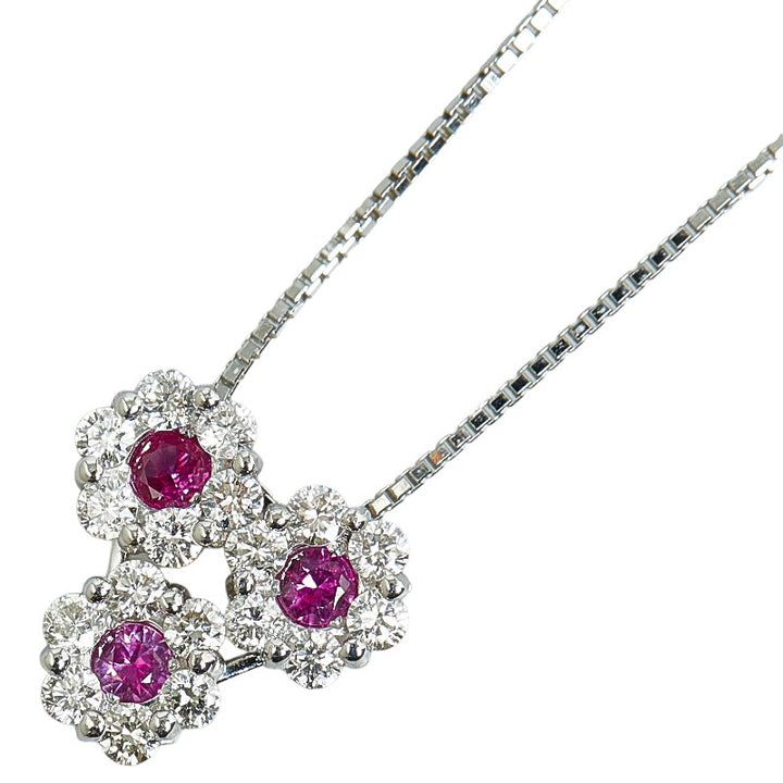 K18WG White Gold Ruby 0.27ct Diamond 0.72ct Pendant Necklace in Great Condition