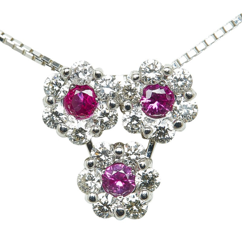 K18WG White Gold Ruby 0.27ct Diamond 0.72ct Pendant Necklace