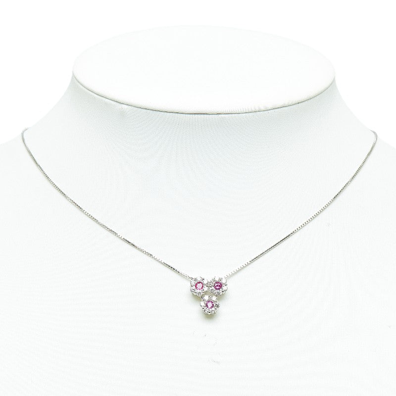 K18WG White Gold Ruby 0.27ct Diamond 0.72ct Pendant Necklace