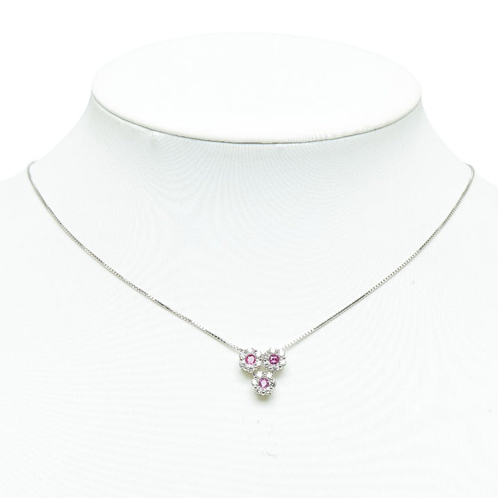 K18WG White Gold Ruby 0.27ct Diamond 0.72ct Pendant Necklace in Great Condition