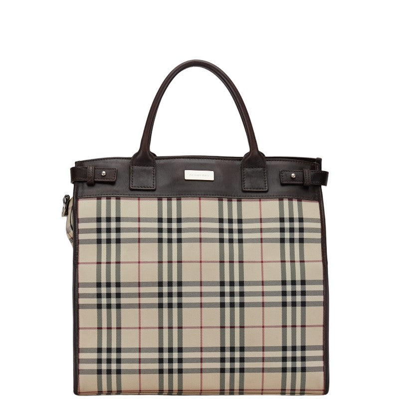 Burberry Nova Check Canvas Leather Tote Bag in Very Good Condition