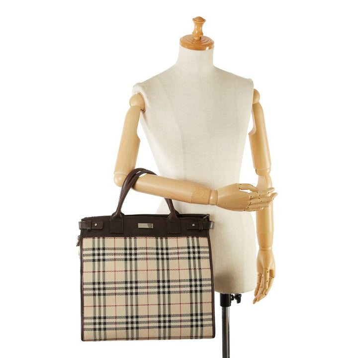 Burberry Nova Check Canvas Leather Tote Bag in Very Good Condition