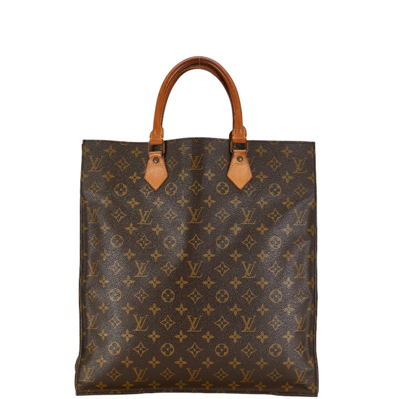 Louis Vuitton Monogram Sac Plat Handbag Tote M51140 Brown PVC Leather in Very Good Condition