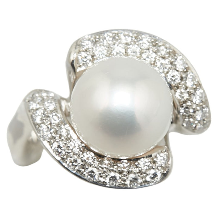 Pt900 Platinum Pearl 10mm Diamond 0.422ct Ring