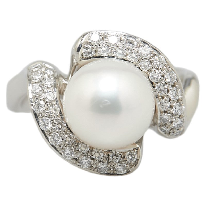 Pt900 Platinum Pearl 10mm Diamond 0.422ct Ring in Excellent Condition