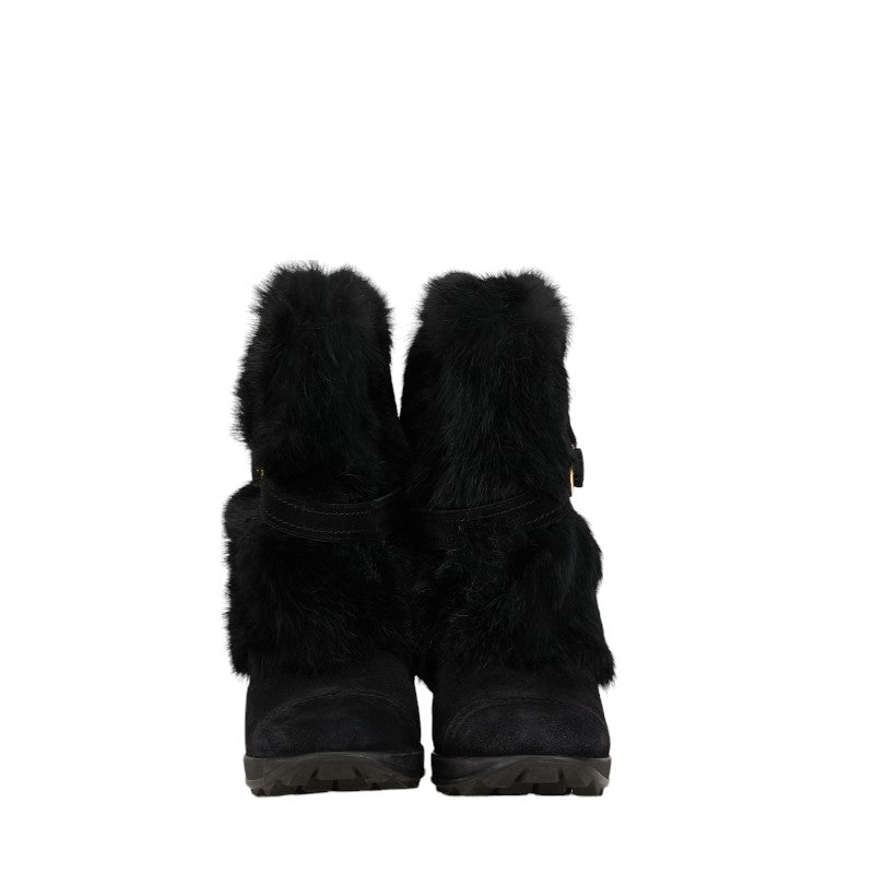 Salvatore Ferragamo Rabbit Snow Boots Suede Fur Black