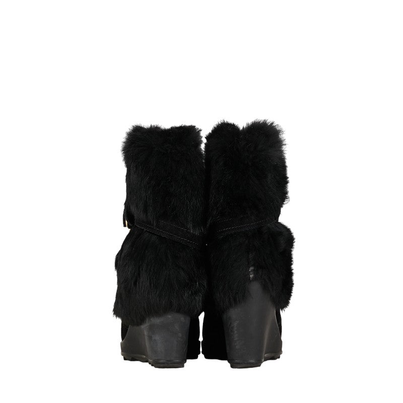 Salvatore Ferragamo Rabbit Snow Boots Suede Fur Black