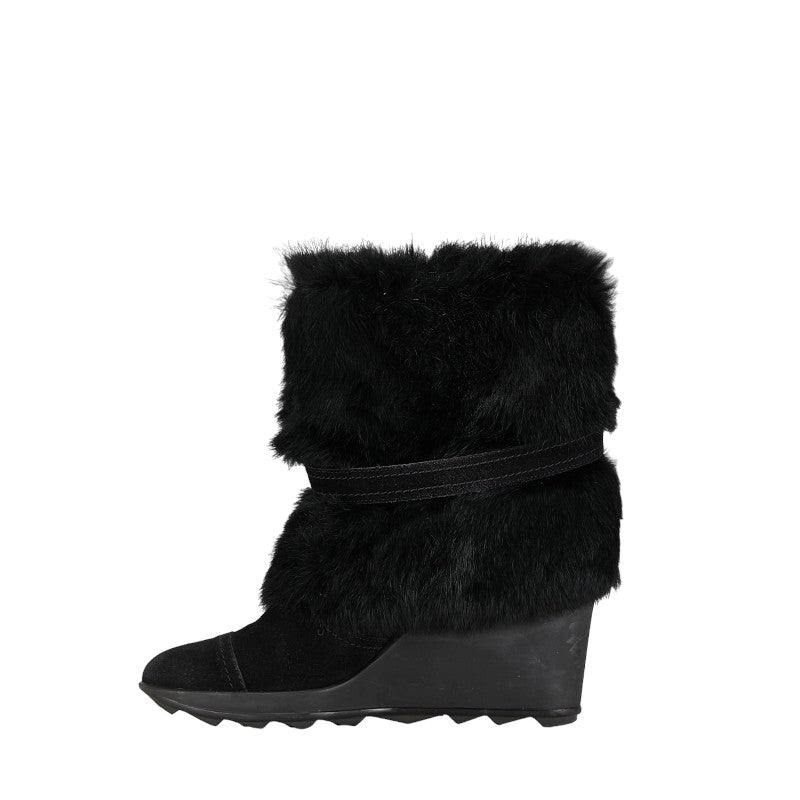 Salvatore Ferragamo Rabbit Snow Boots Suede Fur Black