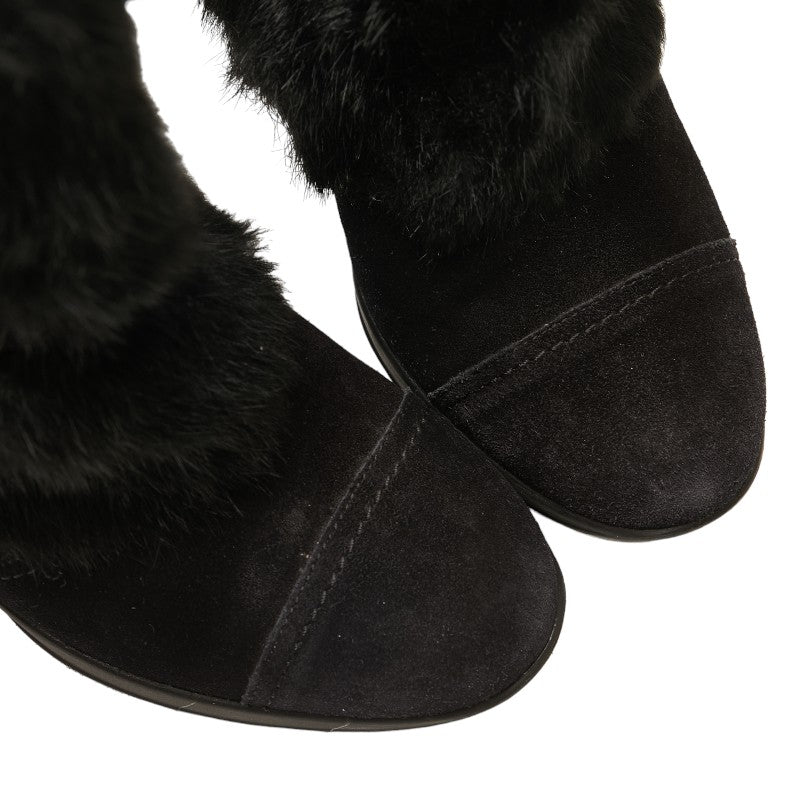 Salvatore Ferragamo Rabbit Snow Boots Suede Fur Black