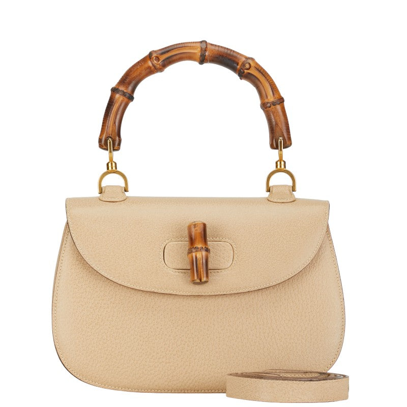 Gucci Bamboo Leather Handbag 2WAY Beige in Very Good Condition