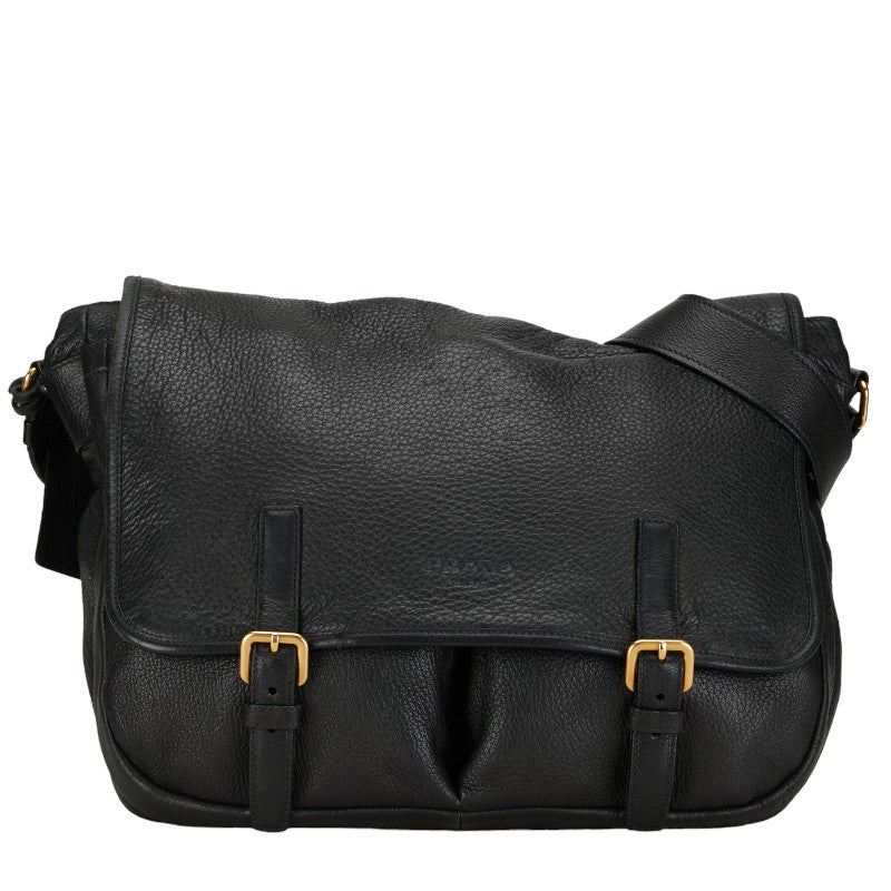 Prada Leather Cervo Messenger Bag Leather Shoulder Bag in Good condition