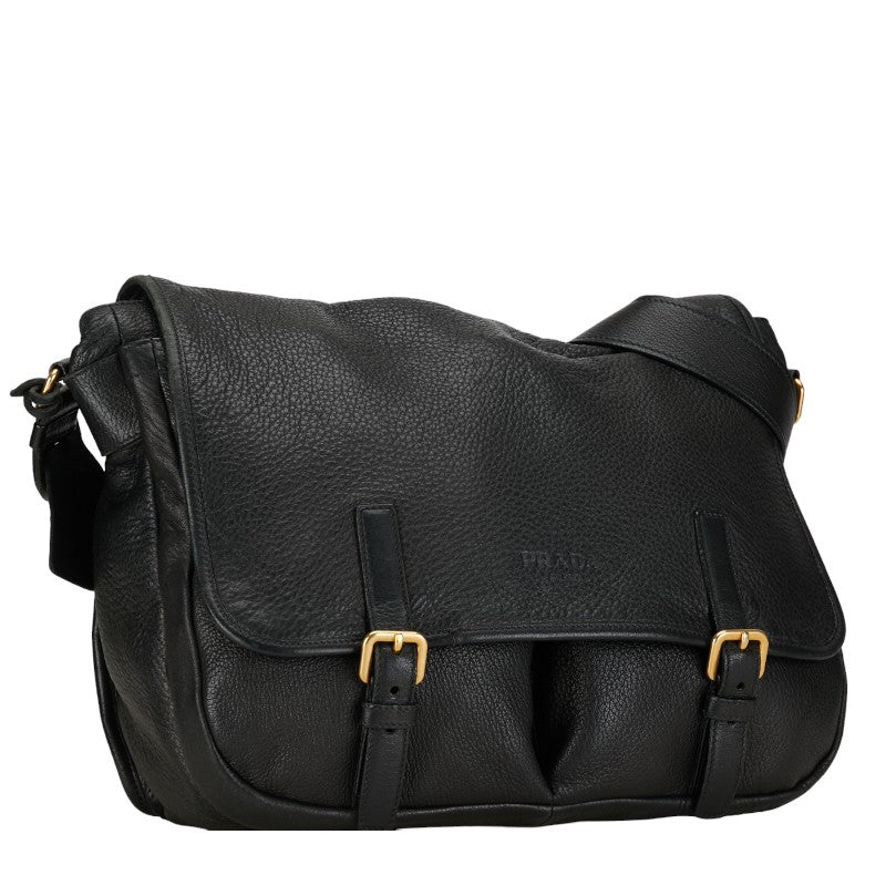 Prada Leather Cervo Messenger Bag Leather Shoulder Bag in Good condition