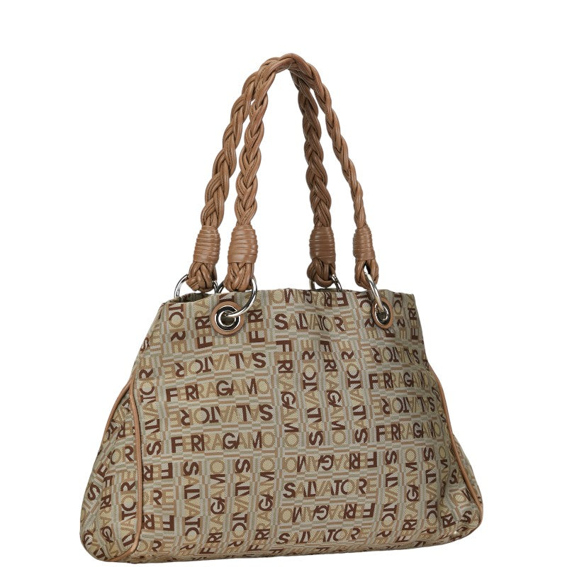 Salvatore Ferragamo Logo Jacquard Handbag  Canvas Handbag in Good condition