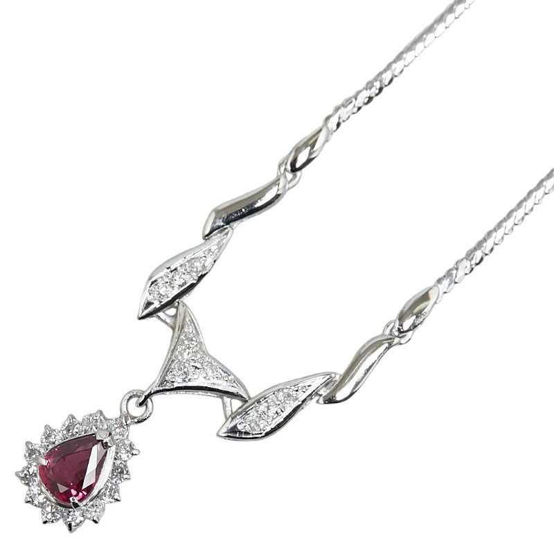 Pt850 Platinum Ruby 0.68ct Diamond 0.28ct Pendant Necklace