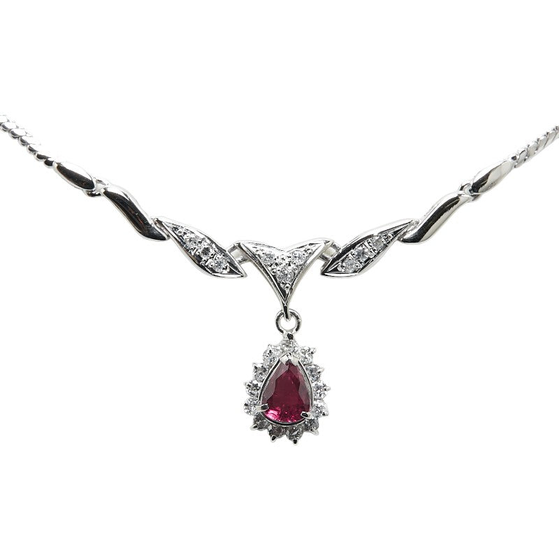 Pt850 Platinum Ruby 0.68ct Diamond 0.28ct Pendant Necklace