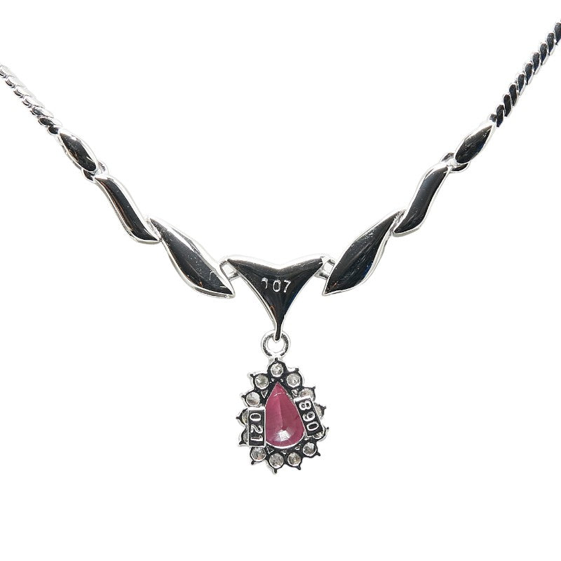 Pt850 Platinum Ruby 0.68ct Diamond 0.28ct Pendant Necklace