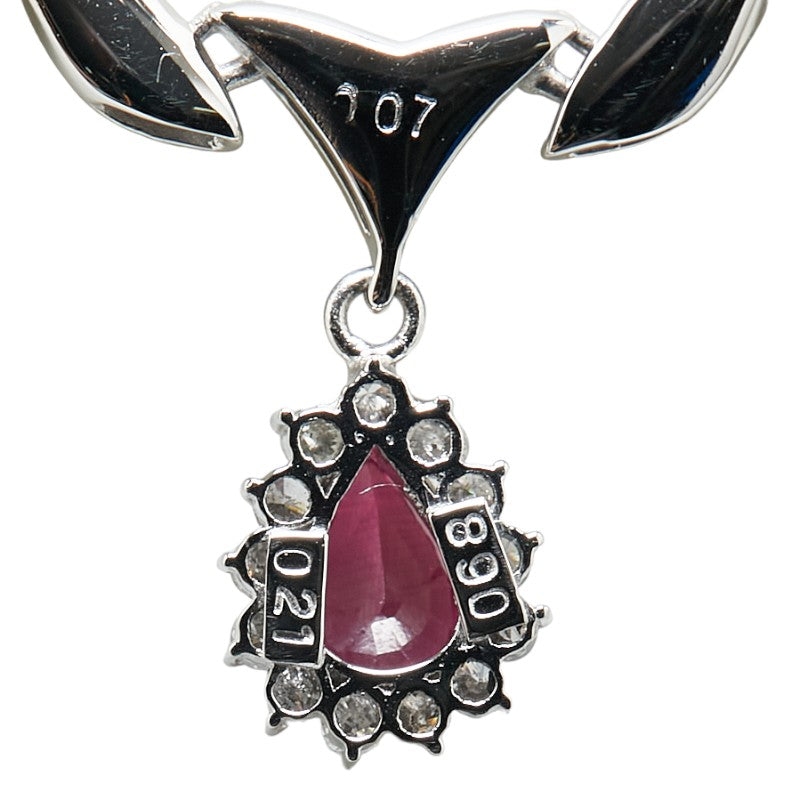 Pt850 Platinum Ruby 0.68ct Diamond 0.28ct Pendant Necklace