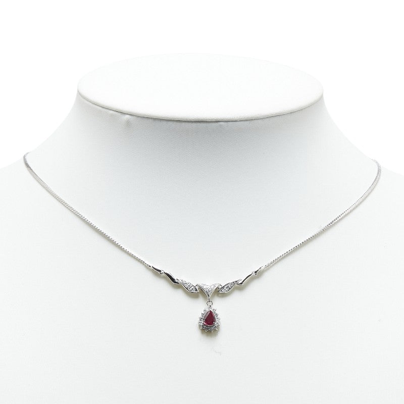 Pt850 Platinum Ruby 0.68ct Diamond 0.28ct Pendant Necklace