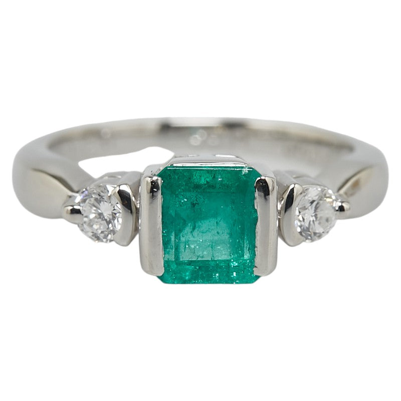 Pt900 Platinum Emerald 0.83ct Diamond 0.20ct Ring in Excellent Condition