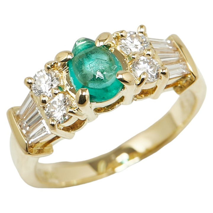 K18YG Yellow Gold Emerald 0.46ct Diamond 0.59ct Ring in Great Condition