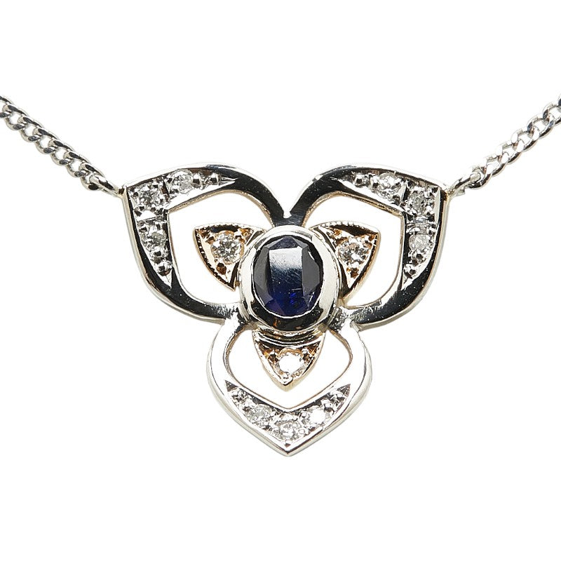 Pt850 Platinum K18YG Yellow Gold Sapphire Diamond Pendant Necklace in Excellent Condition