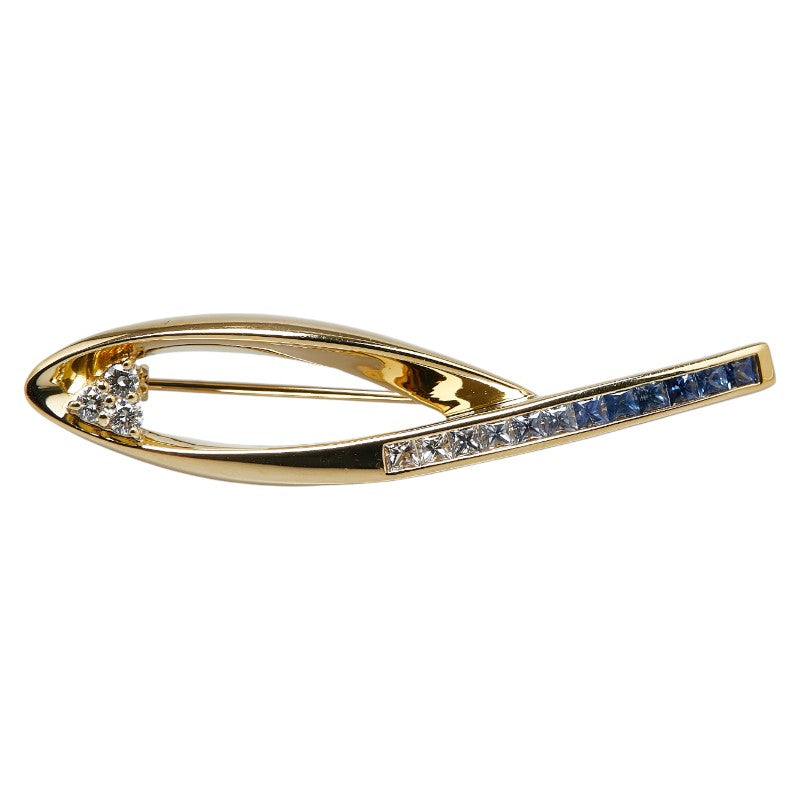 K18YG Yellow Gold Sapphire Diamond Brooch in Excellent Condition