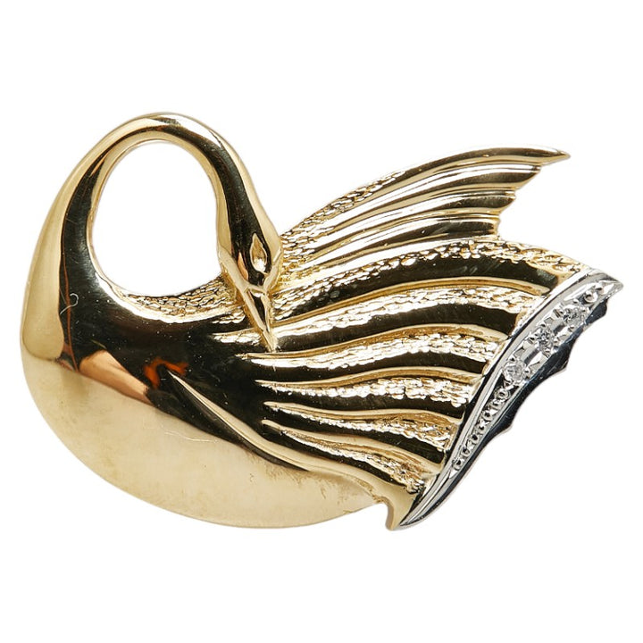 K18YG Yellow Gold Pt900 Platinum Diamond Swan Pendant Brooch