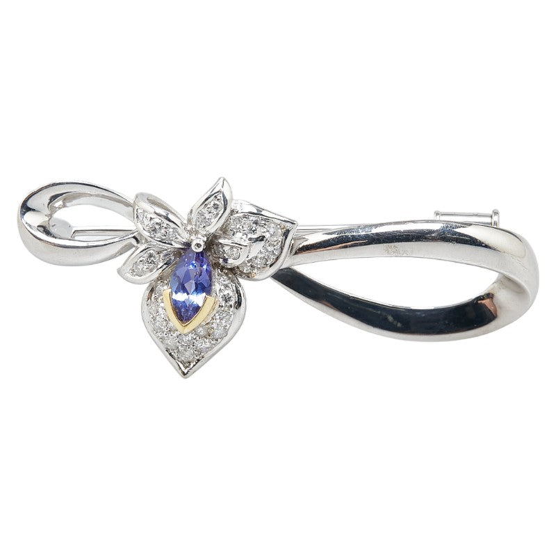 K18WG White Gold Tanzanite 0.60ct Diamond 0.50ct Brooch in Great Condition