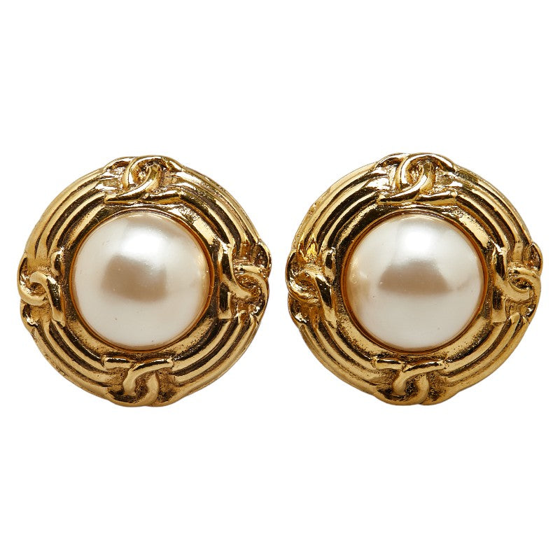 Chanel Vintage Coco Mark Gold Plated Pearl Earrings in Great Condition