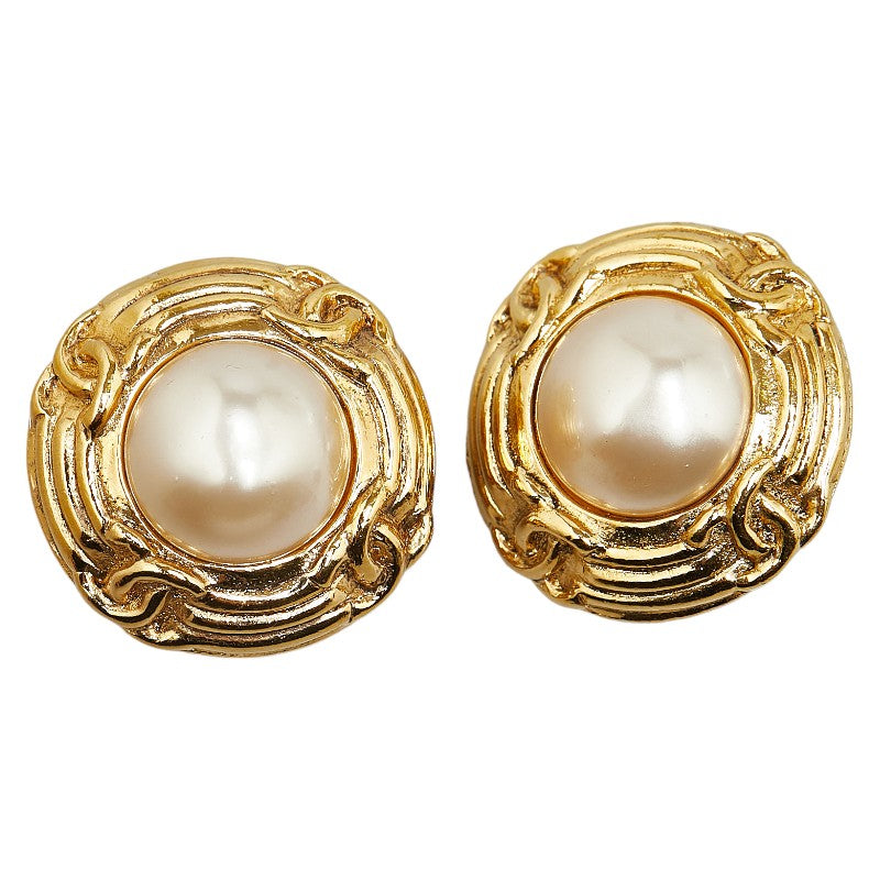 Chanel Vintage Coco Mark Gold Plated Pearl Earrings in Great Condition