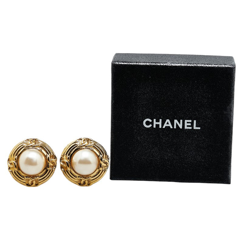 Chanel Vintage Coco Mark Gold Plated Pearl Earrings in Great Condition