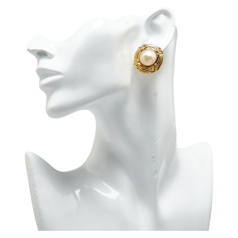 Chanel Vintage Coco Mark Gold Plated Pearl Earrings in Great Condition