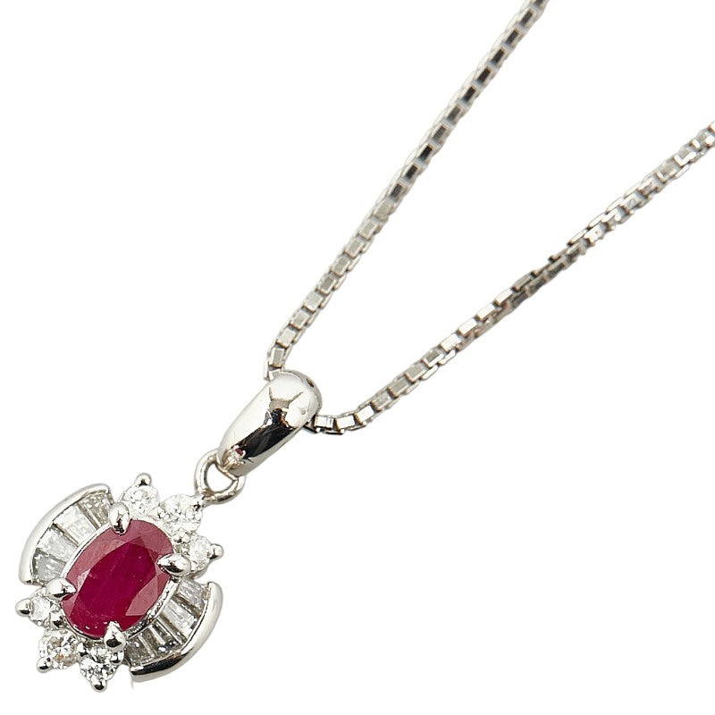 Pt850 Platinum Ruby Necklace in Excellent Condition