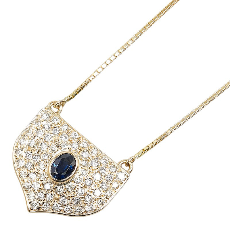 Other 18k Gold Diamond & Sapphire Pendant Necklace Metal Necklace in Excellent condition