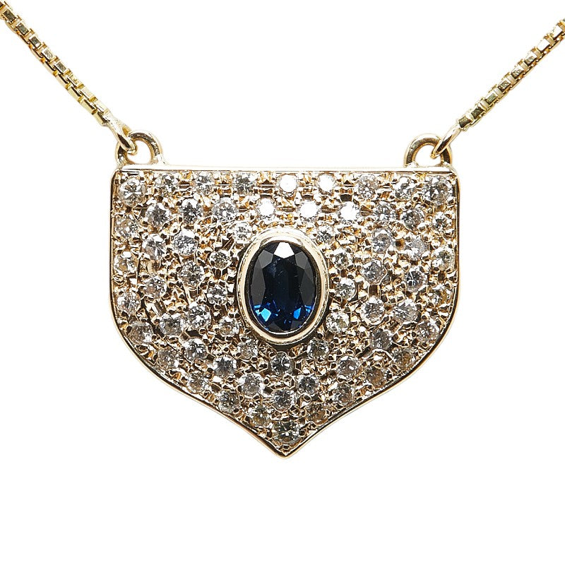 [LuxUness] 18k Gold Diamond & Sapphire Pendant Necklace Metal Necklace in Excellent condition