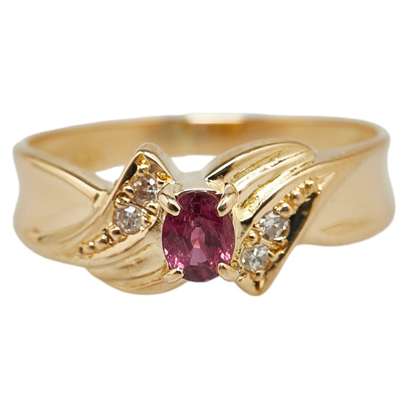 K18YG Yellow Gold Ruby Diamond Ring in Excellent Condition