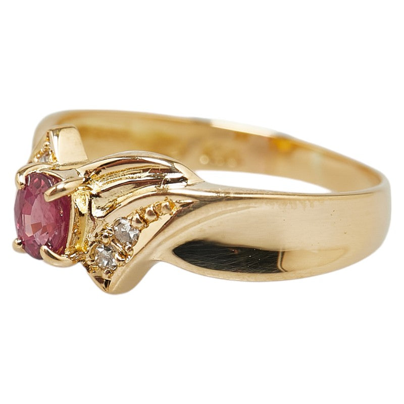 K18YG Yellow Gold Ruby Diamond Ring in Excellent Condition