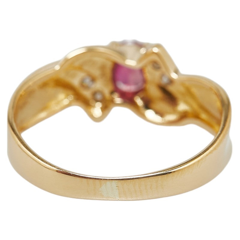 K18YG Yellow Gold Ruby Diamond Ring in Excellent Condition