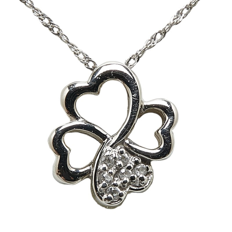 K18WG White Gold Clover Motif Necklace in Excellent Condition