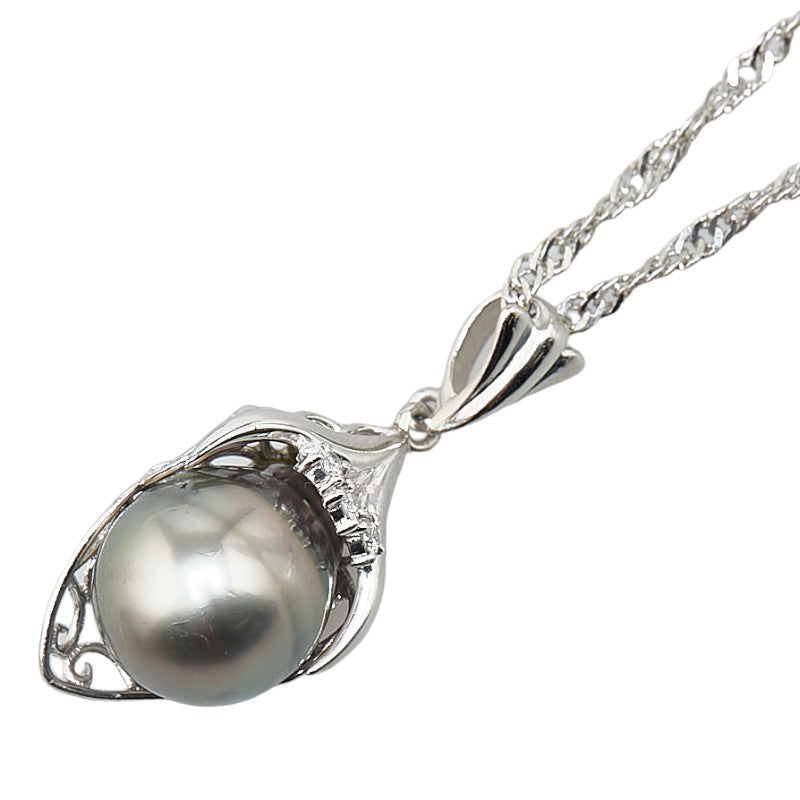 [LuxUness] Platinum Diamond Pearl Pendant Necklace Metal Necklace in Excellent condition