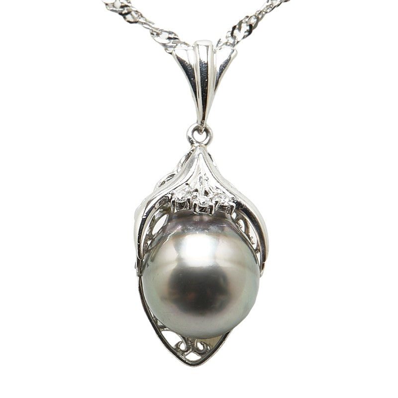 [LuxUness] Platinum Diamond Pearl Pendant Necklace Metal Necklace in Excellent condition